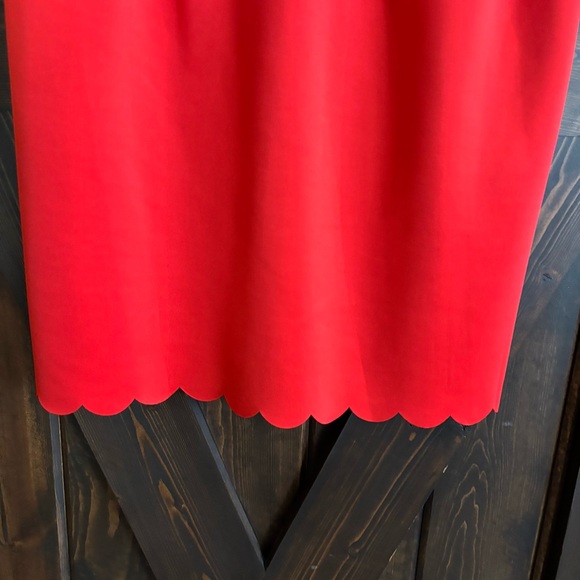 NWT Carolina Belle Montreal Vibrant Red Scallop Trim Shift Dress 12 - Picture 4 of 7